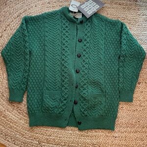 Fisherman Cardigan Aran Wool Sweater Green